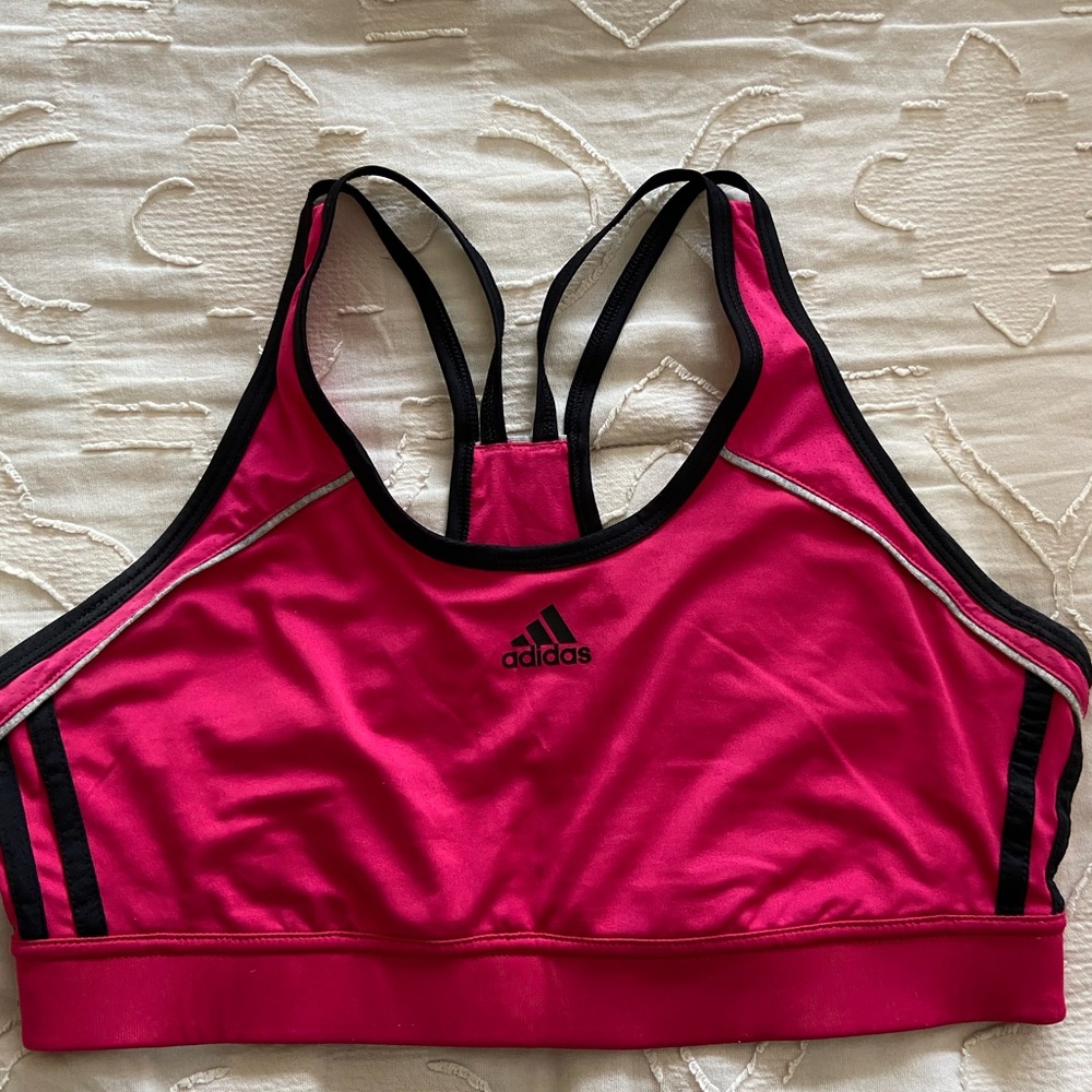 Adidas pink and black sports bra